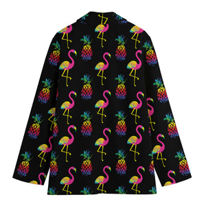 Rainbow Pineapple And Flamingo Print Women's Blazer