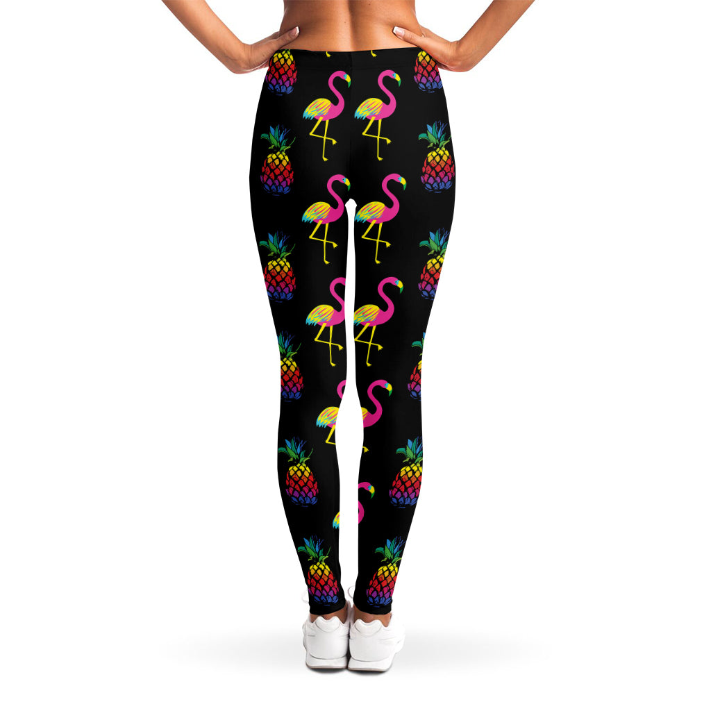 Rainbow Pineapple And Flamingo Print Women's Leggings