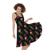 Rainbow Pineapple And Flamingo Print Women's Sleeveless Dress