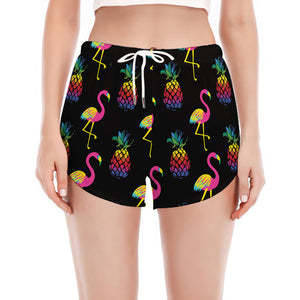 Rainbow Pineapple And Flamingo Print Women's Split Running Shorts