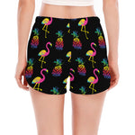 Rainbow Pineapple And Flamingo Print Women's Split Running Shorts