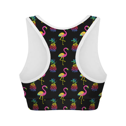 Rainbow Pineapple And Flamingo Print Women's Sports Bra