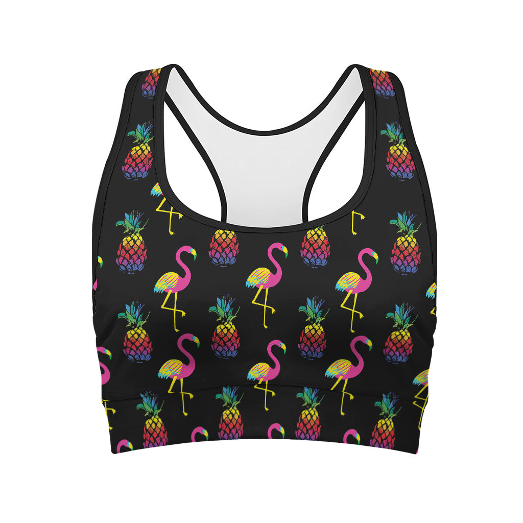 Rainbow Pineapple And Flamingo Print Women's Sports Bra