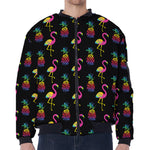 Rainbow Pineapple And Flamingo Print Zip Sleeve Bomber Jacket