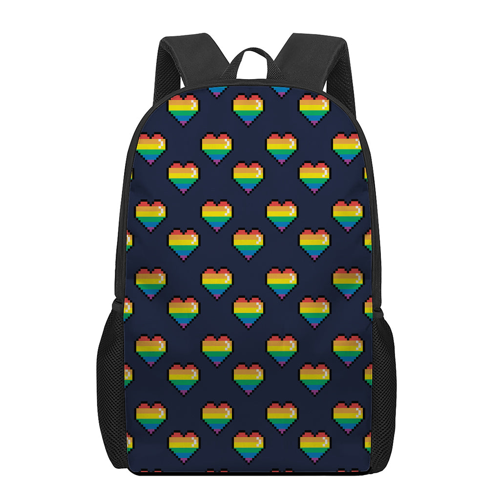 Rainbow Pixel 8-Bit LGBT Pride Heart 17 Inch Backpack