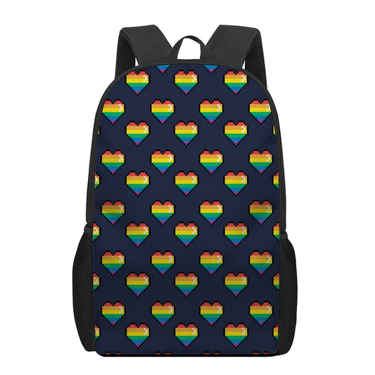 Rainbow Pixel 8-Bit LGBT Pride Heart 17 Inch Backpack