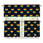 Rainbow Pixel 8-Bit LGBT Pride Heart 3 Piece Kitchen Curtains