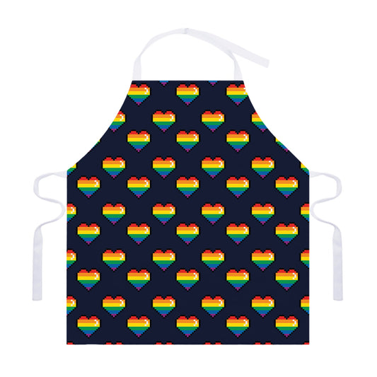 Rainbow Pixel 8-Bit LGBT Pride Heart Adjustable Apron