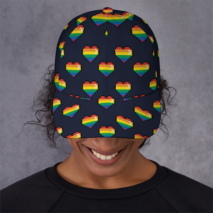Rainbow Pixel 8-Bit LGBT Pride Heart Baseball Cap