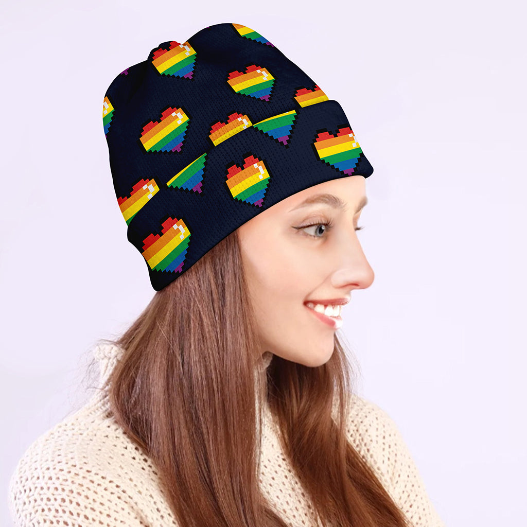 Rainbow Pixel 8-Bit LGBT Pride Heart Beanie