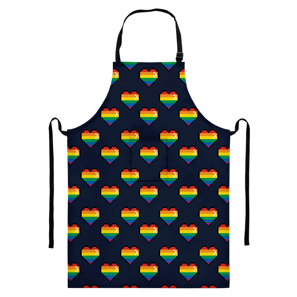 Rainbow Pixel 8-Bit LGBT Pride Heart Bib Apron With Pocket