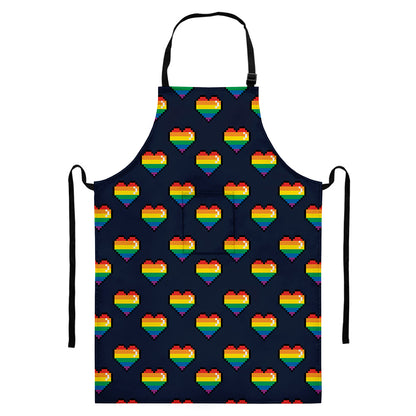 Rainbow Pixel 8-Bit LGBT Pride Heart Bib Apron With Pocket