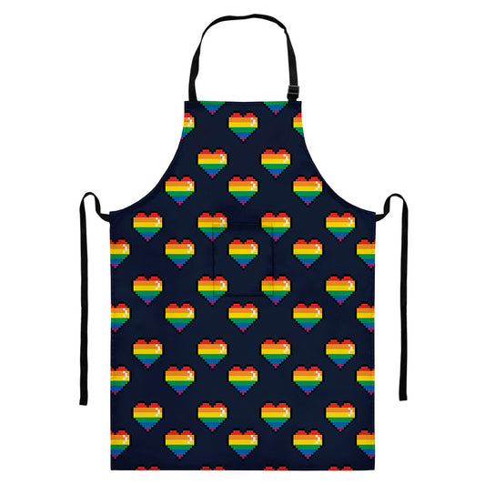 Rainbow Pixel 8-Bit LGBT Pride Heart Bib Apron With Pocket