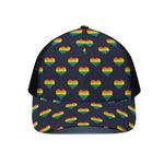 Rainbow Pixel 8-Bit LGBT Pride Heart Black Mesh Trucker Cap