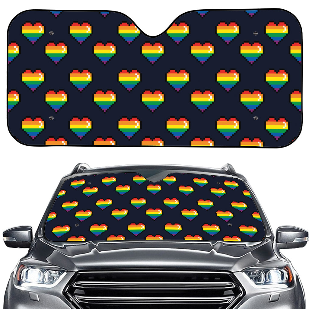 Rainbow Pixel 8-Bit LGBT Pride Heart Car Windshield Sun Shade