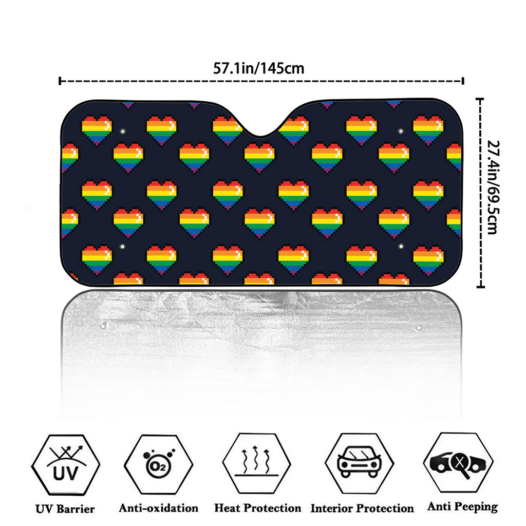 Rainbow Pixel 8-Bit LGBT Pride Heart Car Windshield Sun Shade