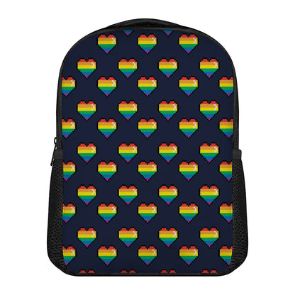 Rainbow Pixel 8-Bit LGBT Pride Heart Casual Backpack