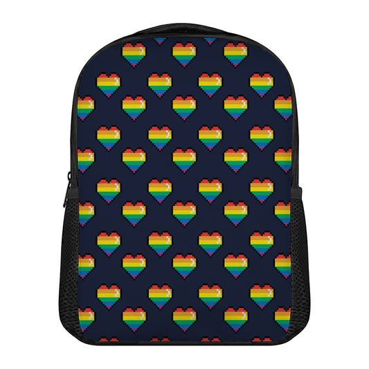 Rainbow Pixel 8-Bit LGBT Pride Heart Casual Backpack