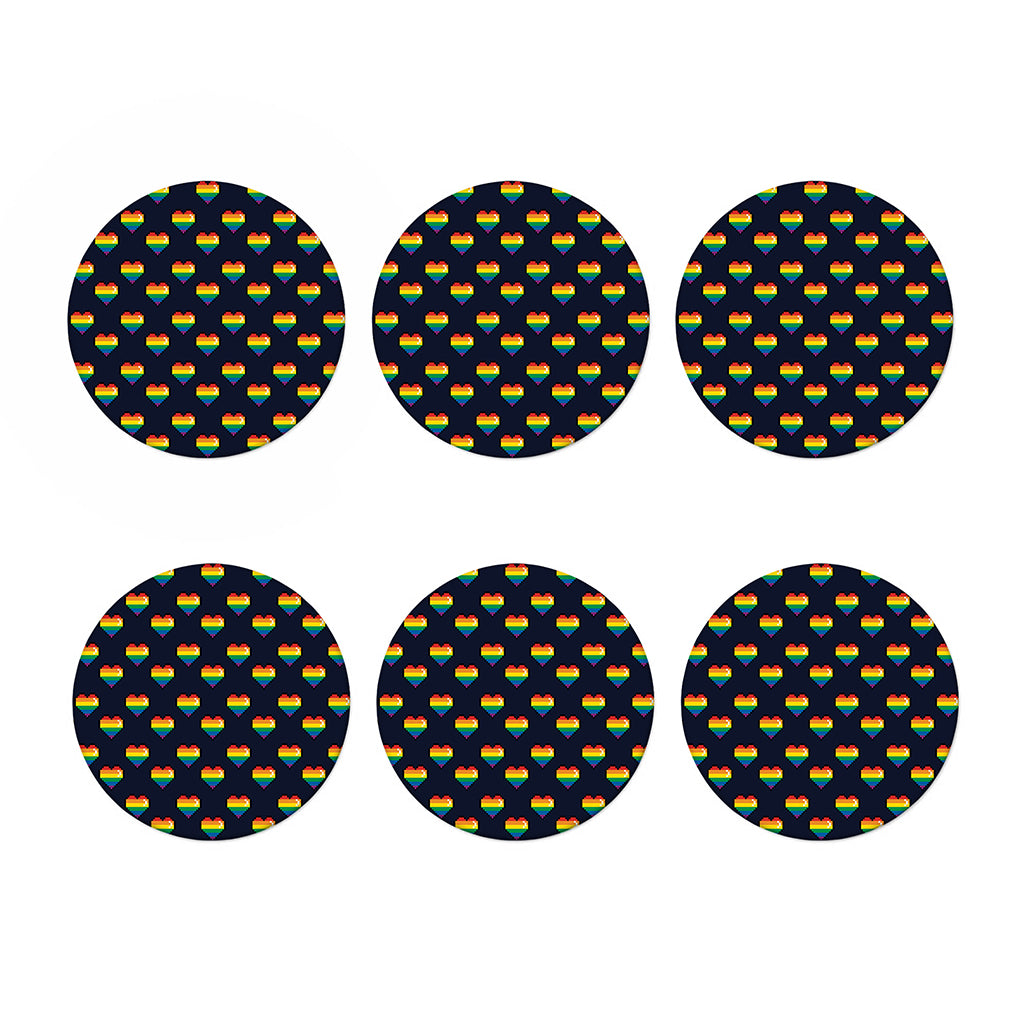 Rainbow Pixel 8-Bit LGBT Pride Heart Coaster Set