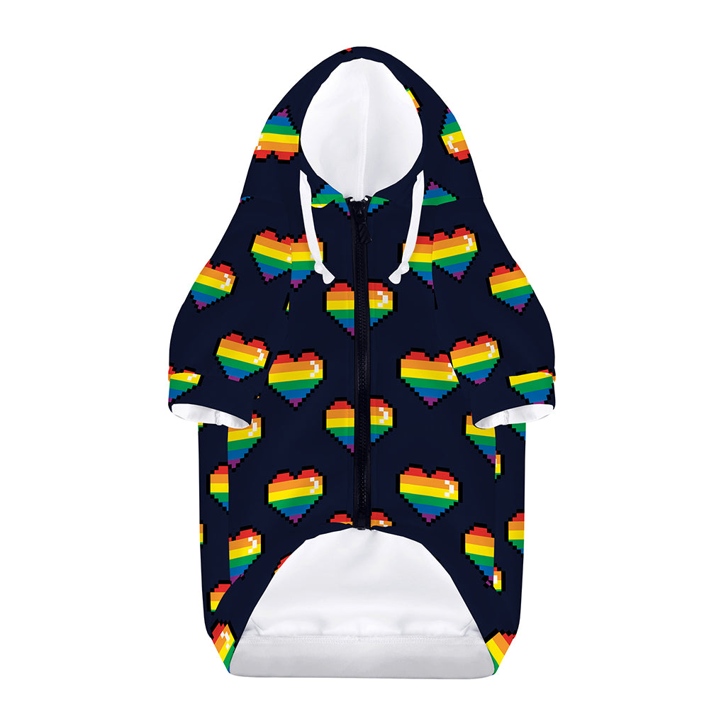 Rainbow Pixel 8-Bit LGBT Pride Heart Dog Zip Up Hoodie