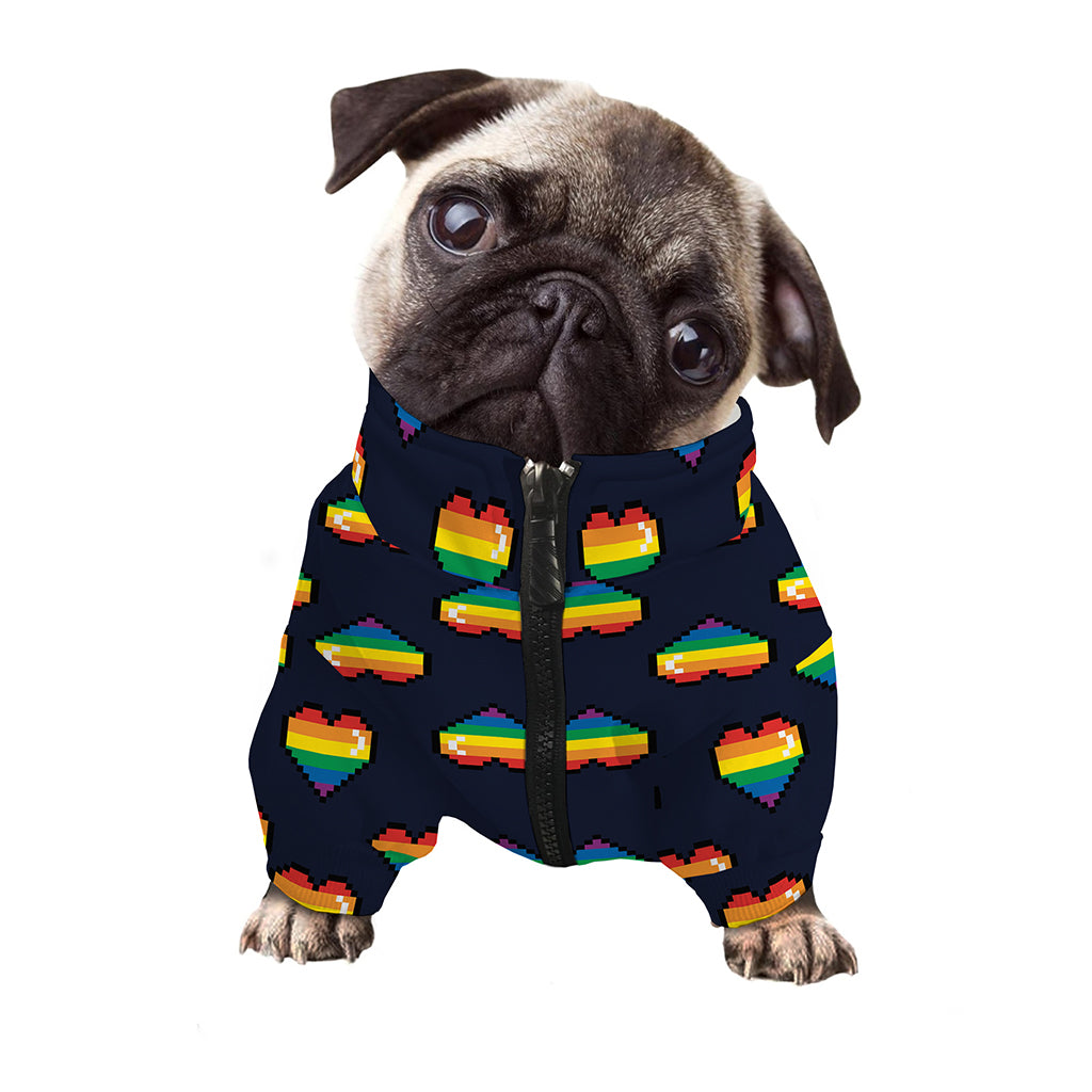 Rainbow Pixel 8-Bit LGBT Pride Heart Dog Zip Up Jacket