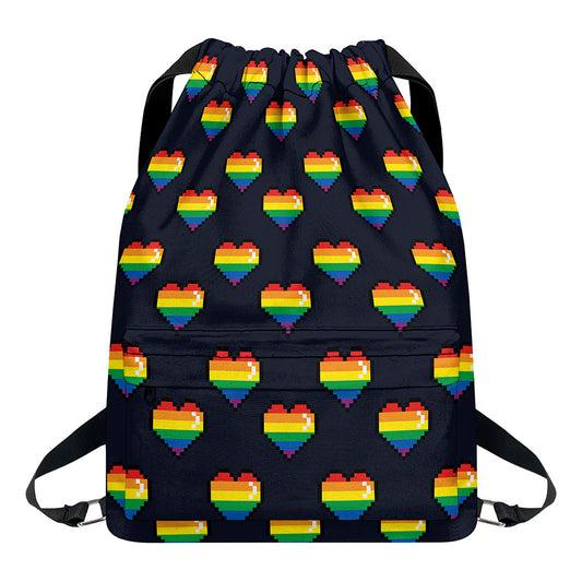 Rainbow Pixel 8-Bit LGBT Pride Heart Drawstring Backpack