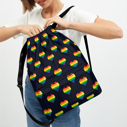 Rainbow Pixel 8-Bit LGBT Pride Heart Drawstring Backpack