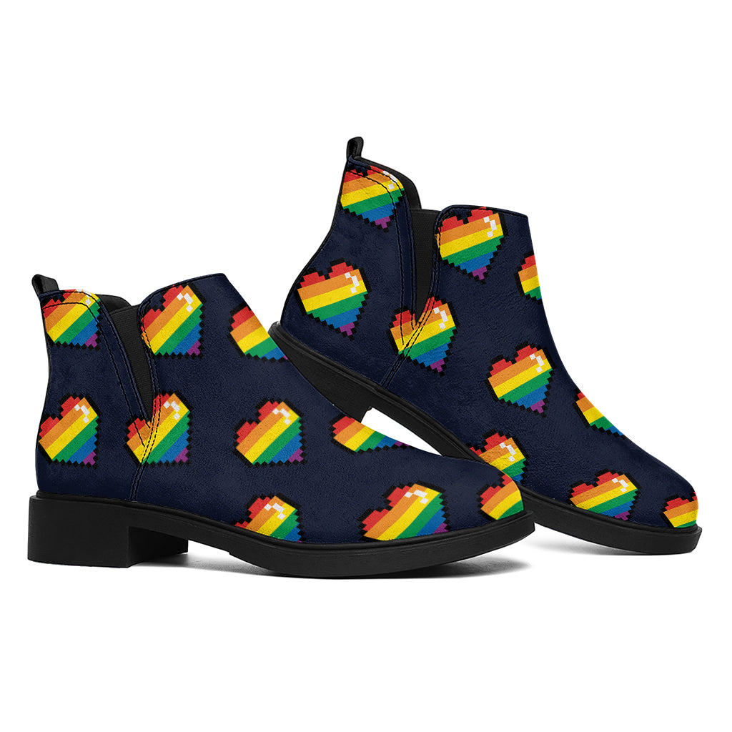 Rainbow Pixel 8-Bit LGBT Pride Heart Flat Ankle Boots