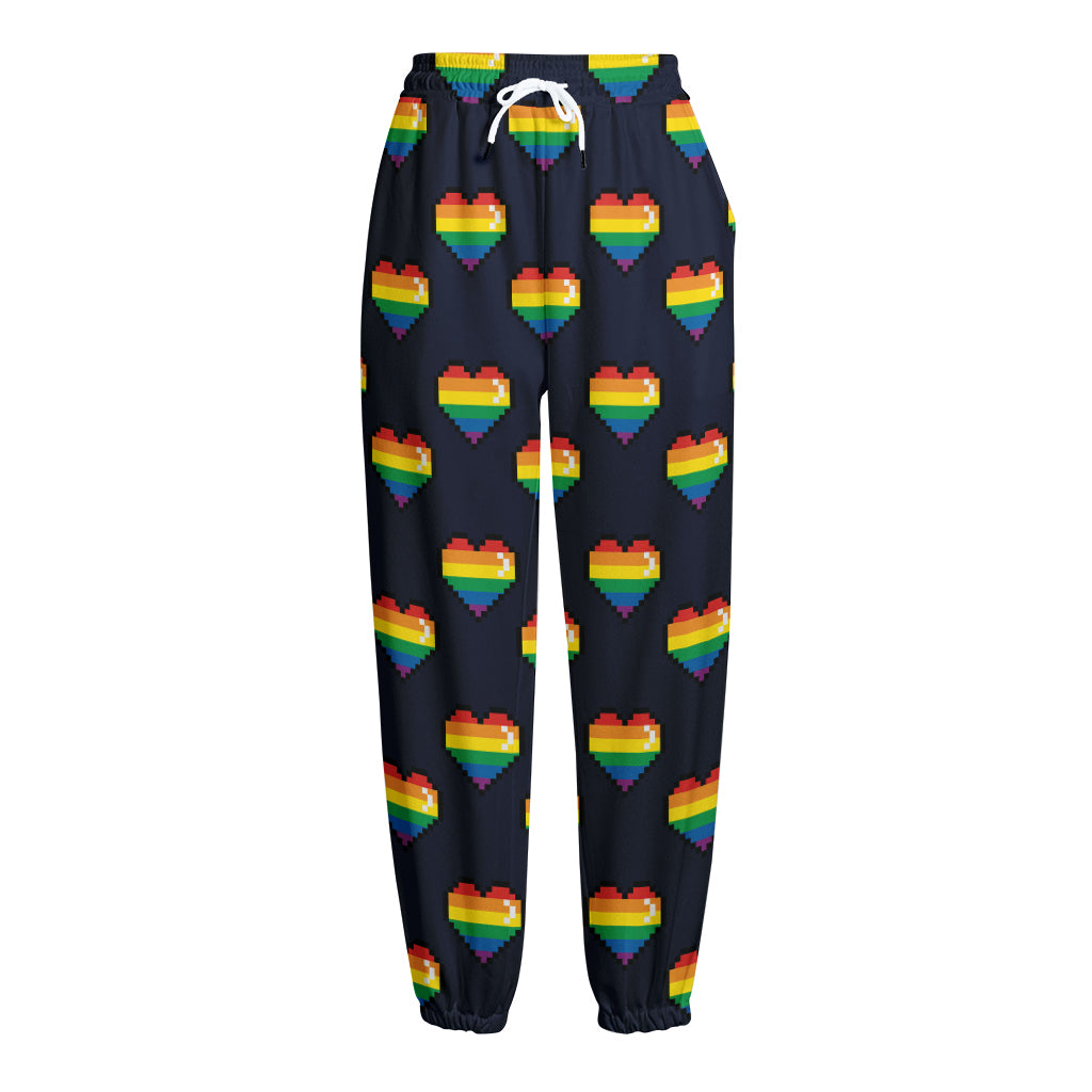 Rainbow Pixel 8-Bit LGBT Pride Heart Fleece Lined Knit Pants
