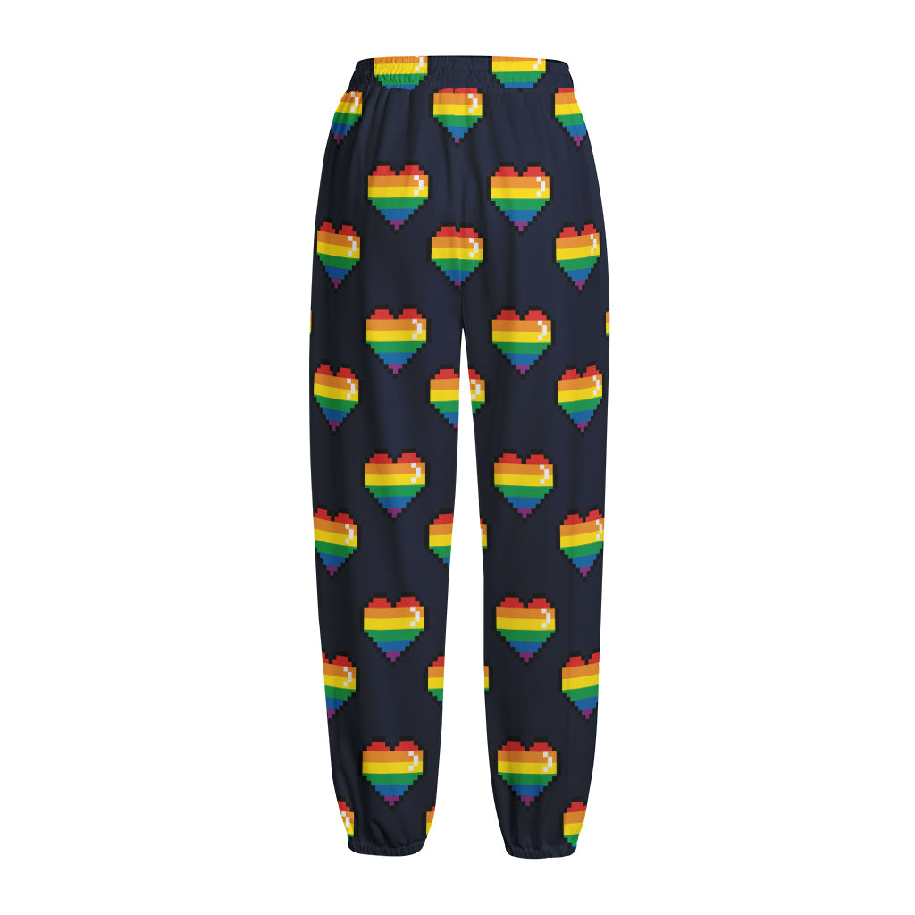 Rainbow Pixel 8-Bit LGBT Pride Heart Fleece Lined Knit Pants