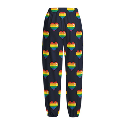 Rainbow Pixel 8-Bit LGBT Pride Heart Fleece Lined Knit Pants