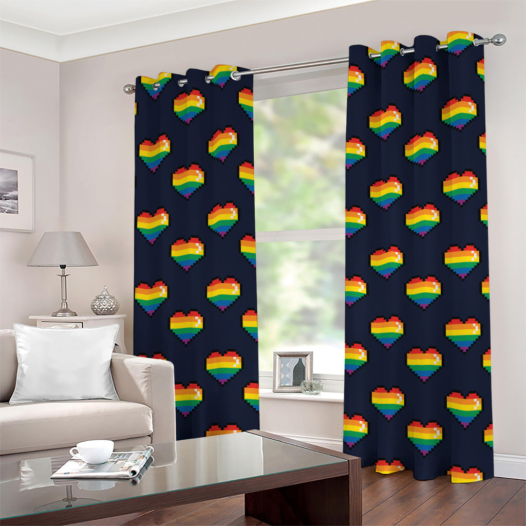 Rainbow Pixel 8-Bit LGBT Pride Heart Grommet Curtains