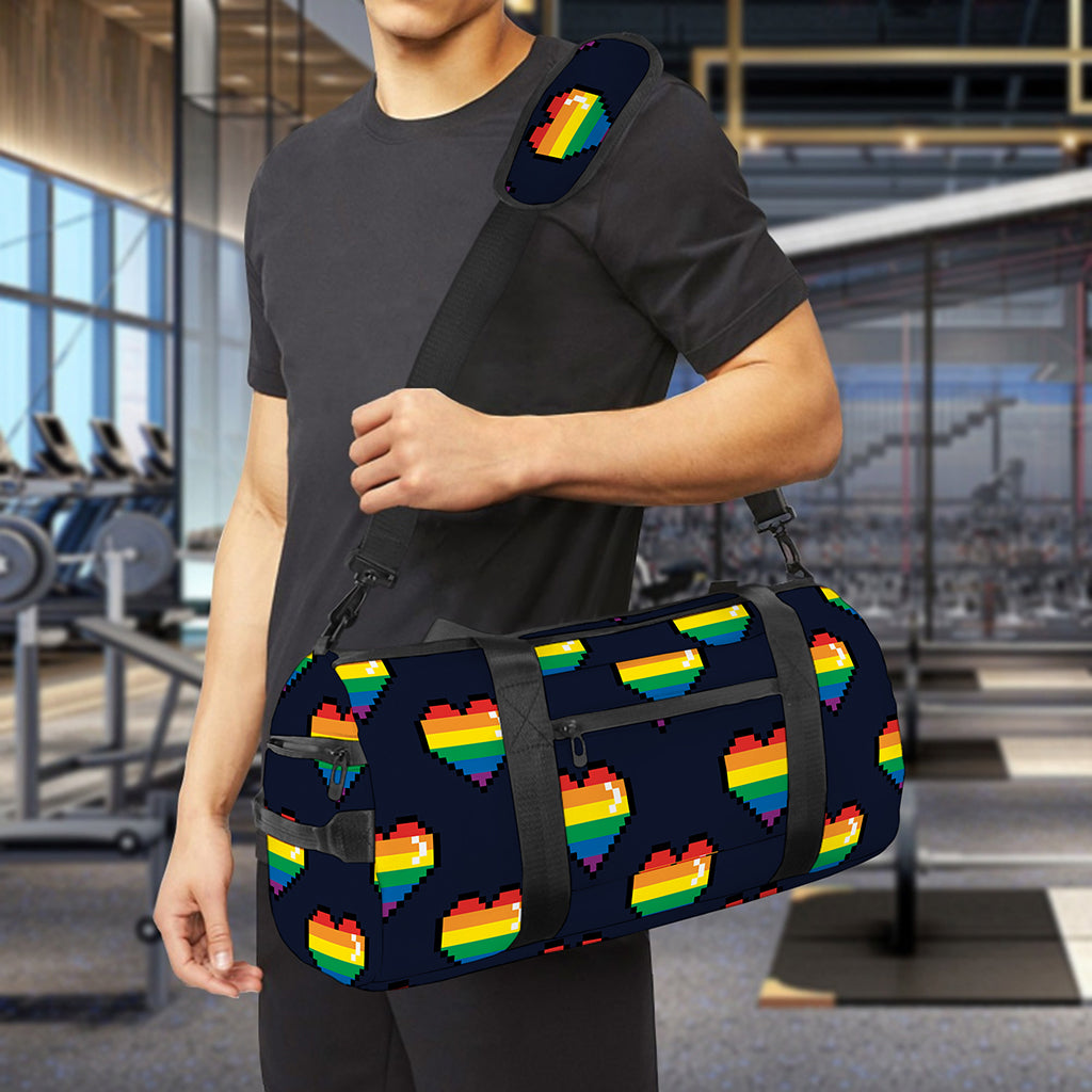 Rainbow Pixel 8-Bit LGBT Pride Heart Gym Bag