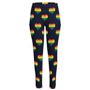 Rainbow Pixel 8-Bit LGBT Pride Heart High-Waisted Pocket Leggings