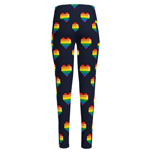 Rainbow Pixel 8-Bit LGBT Pride Heart High-Waisted Pocket Leggings