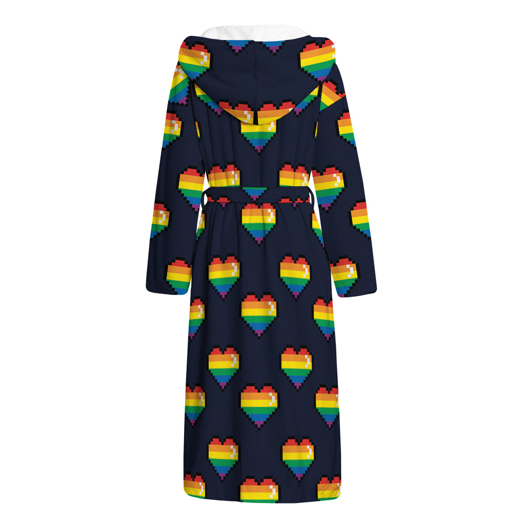 Rainbow Pixel 8-Bit LGBT Pride Heart Hooded Bathrobe