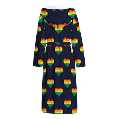 Rainbow Pixel 8-Bit LGBT Pride Heart Hooded Bathrobe