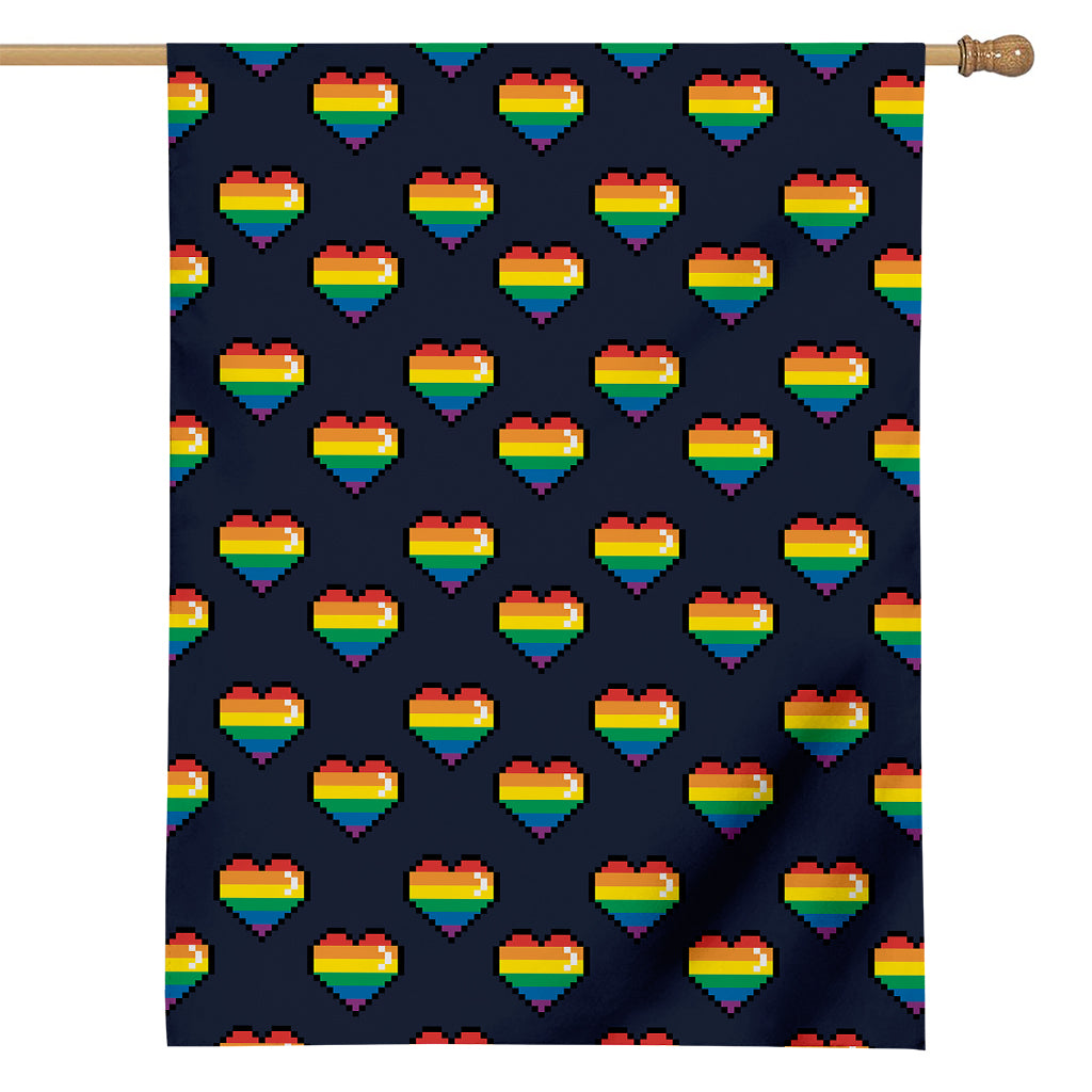 Rainbow Pixel 8-Bit LGBT Pride Heart House Flag