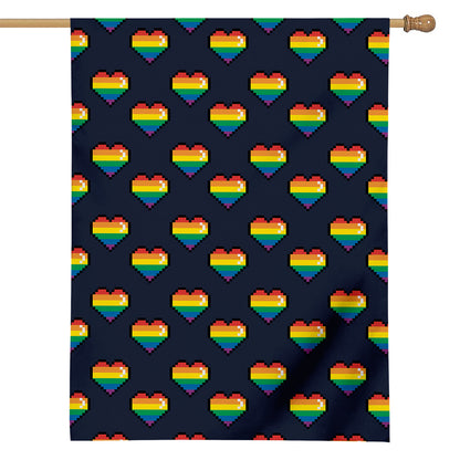 Rainbow Pixel 8-Bit LGBT Pride Heart House Flag
