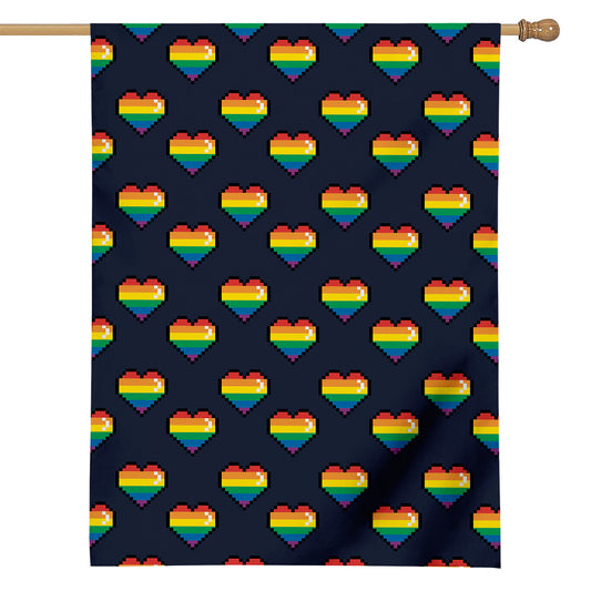 Rainbow Pixel 8-Bit LGBT Pride Heart House Flag