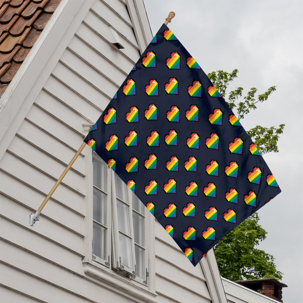 Rainbow Pixel 8-Bit LGBT Pride Heart House Flag