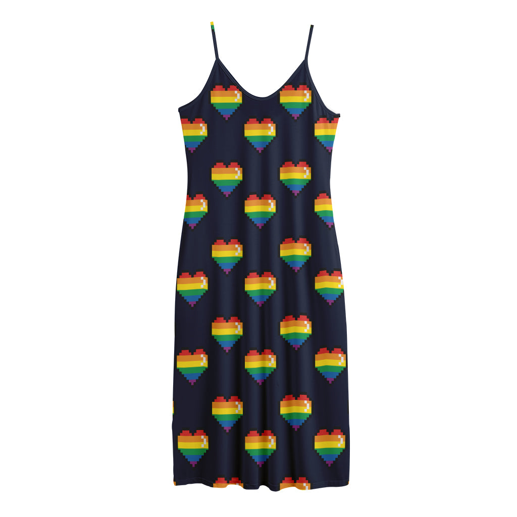 Rainbow Pixel 8-Bit LGBT Pride Heart Jersey Midi Cami Dress