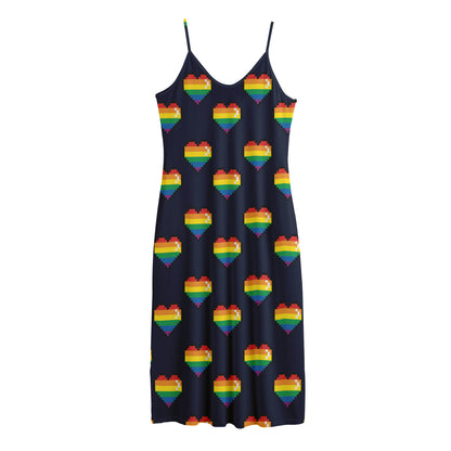 Rainbow Pixel 8-Bit LGBT Pride Heart Jersey Midi Cami Dress