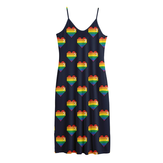 Rainbow Pixel 8-Bit LGBT Pride Heart Jersey Midi Cami Dress