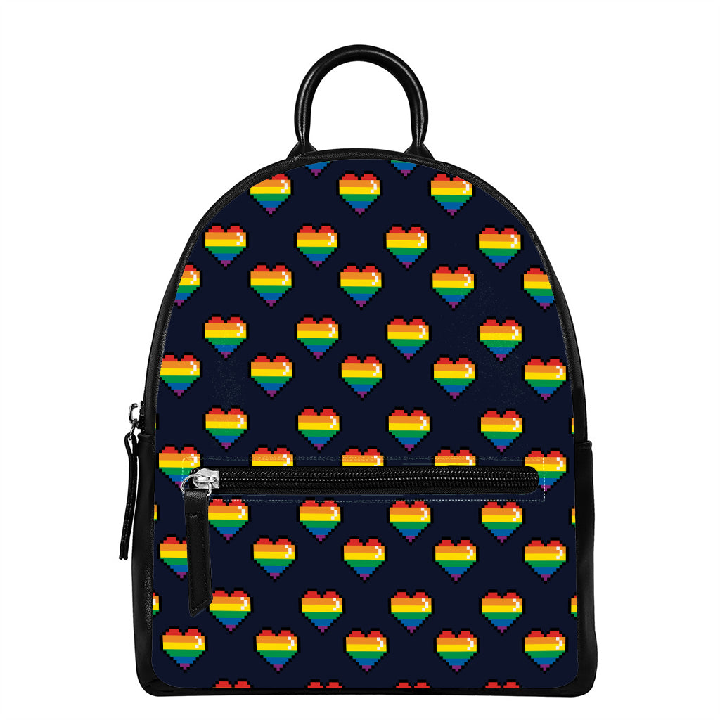 Rainbow Pixel 8-Bit LGBT Pride Heart Leather Backpack
