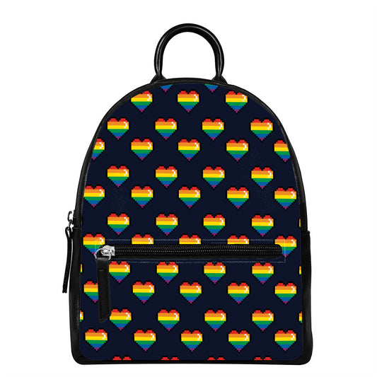 Rainbow Pixel 8-Bit LGBT Pride Heart Leather Backpack
