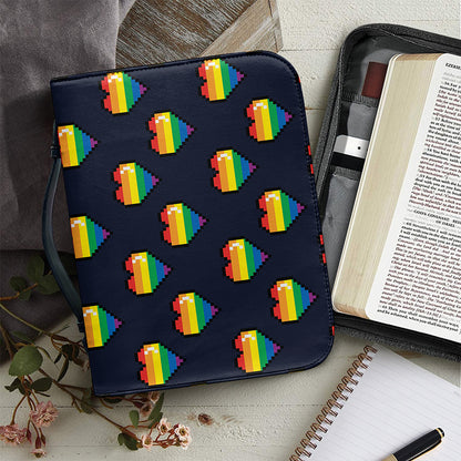 Rainbow Pixel 8-Bit LGBT Pride Heart Leather Bible Cover