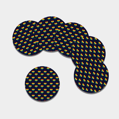 Rainbow Pixel 8-Bit LGBT Pride Heart Leather Coaster Set