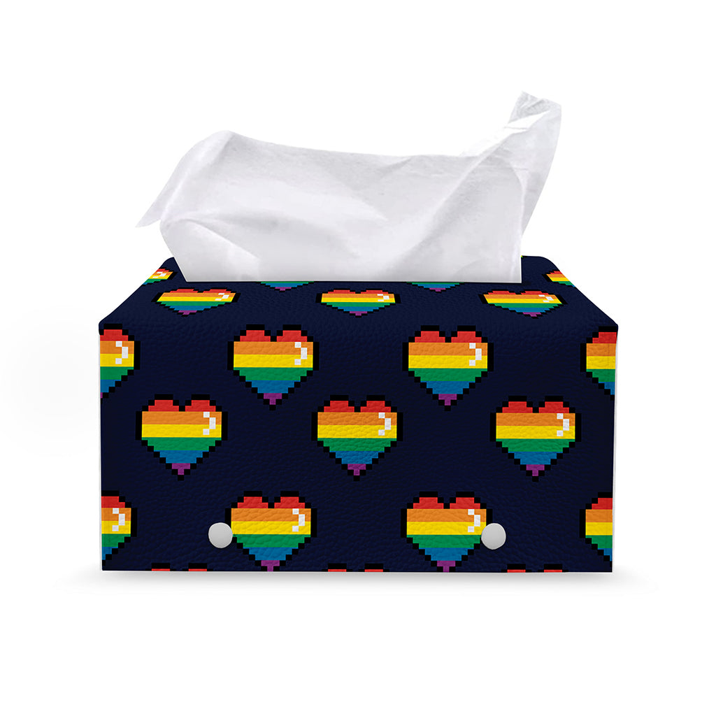 Rainbow Pixel 8-Bit LGBT Pride Heart Leather Tissue Box Cover