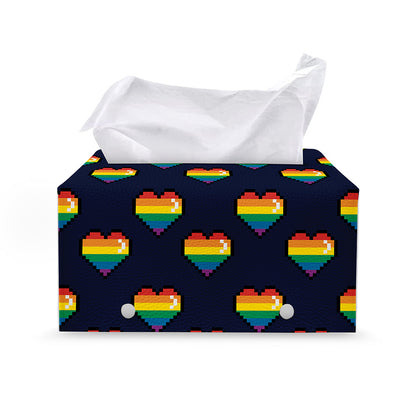 Rainbow Pixel 8-Bit LGBT Pride Heart Leather Tissue Box Cover